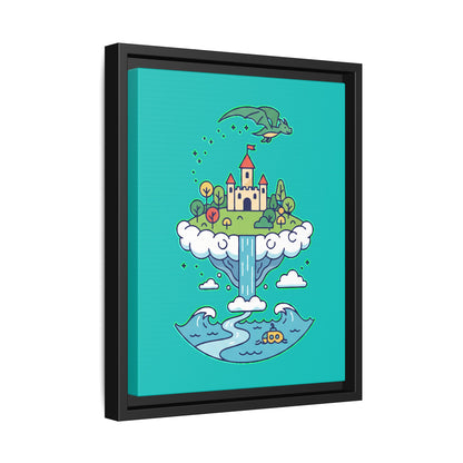 Floating Castle Dragon - Magical Fantasy Island - Framed Canvas