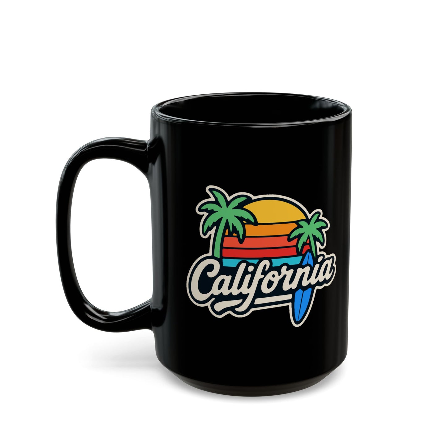 California Vibe Black Mug, Surfing Coffee Cup, Beach Lover Gift, Tropical Home Decor, Summer Drinkware, Gift for Surfers