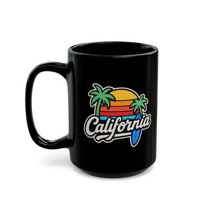 California Vibe Black Mug, Surfing Coffee Cup, Beach Lover Gift, Tropical Home Decor, Summer Drinkware, Gift for Surfers