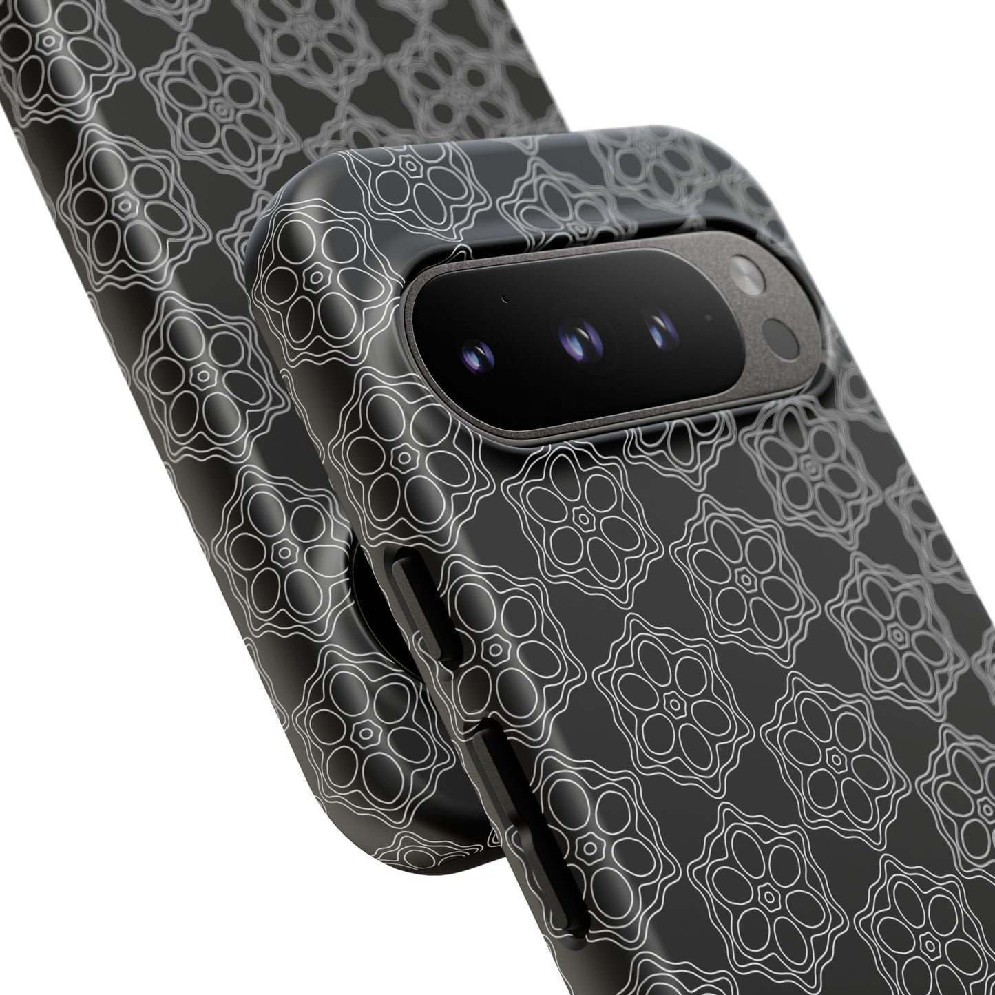 Geometric Pattern Phone Case, Dark Floral Case for Tough Protection, Stylish Smartphone Accessory, Gift for Tech Lovers, Trendy Mobile Cover