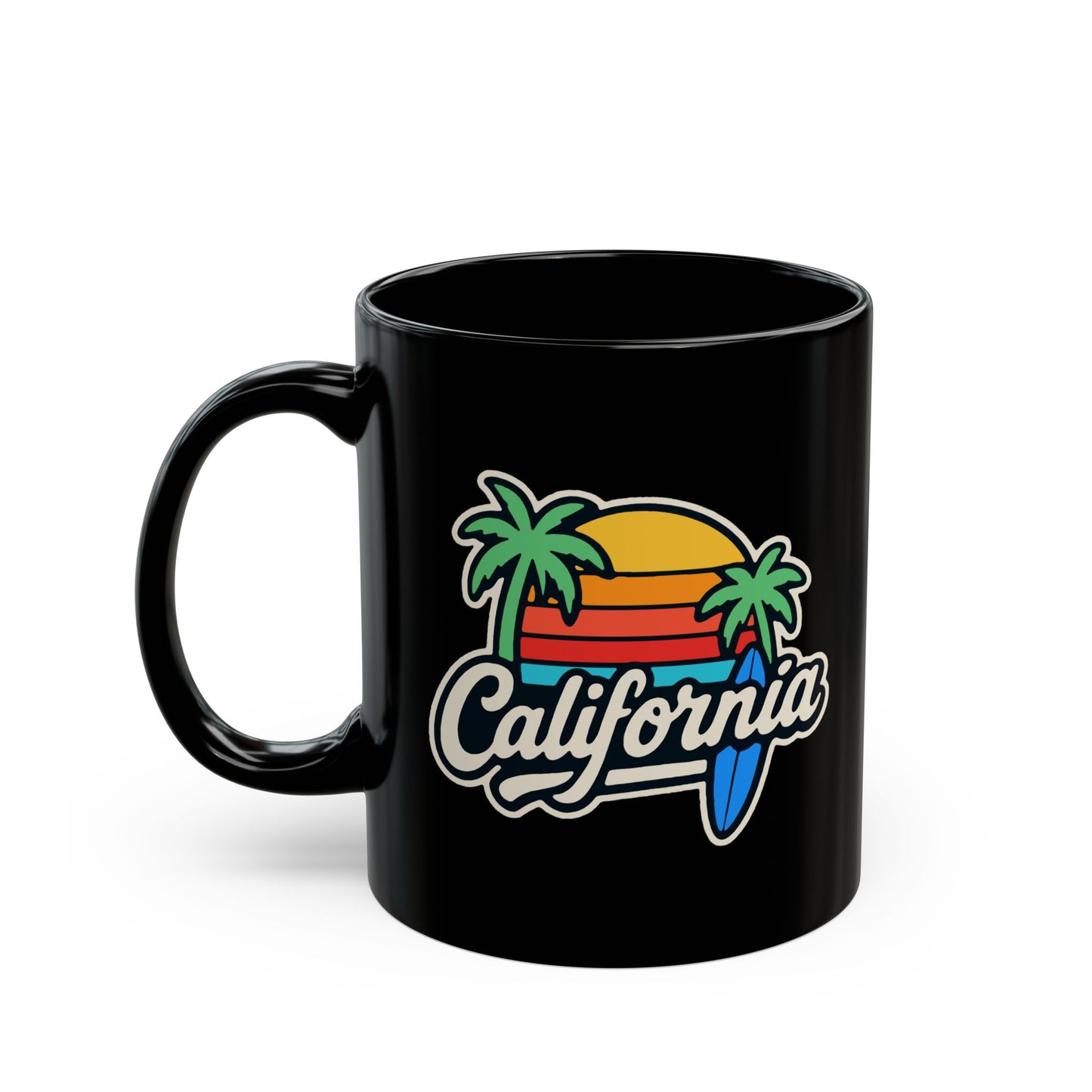 California Vibe Black Mug, Surfing Coffee Cup, Beach Lover Gift, Tropical Home Decor, Summer Drinkware, Gift for Surfers
