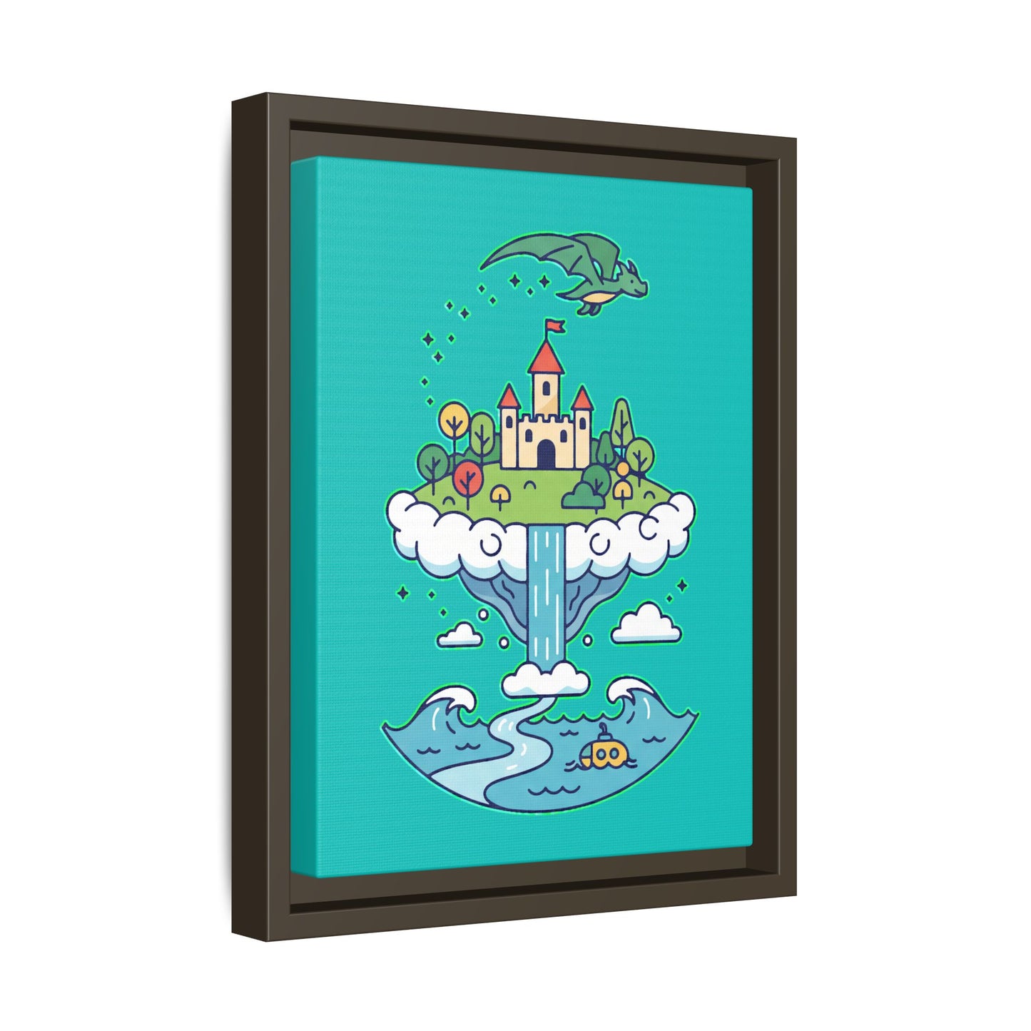 Floating Castle Dragon - Magical Fantasy Island - Framed Canvas