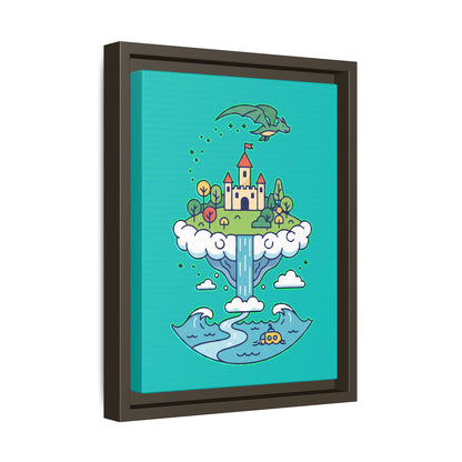 Floating Castle Dragon - Magical Fantasy Island - Framed Canvas