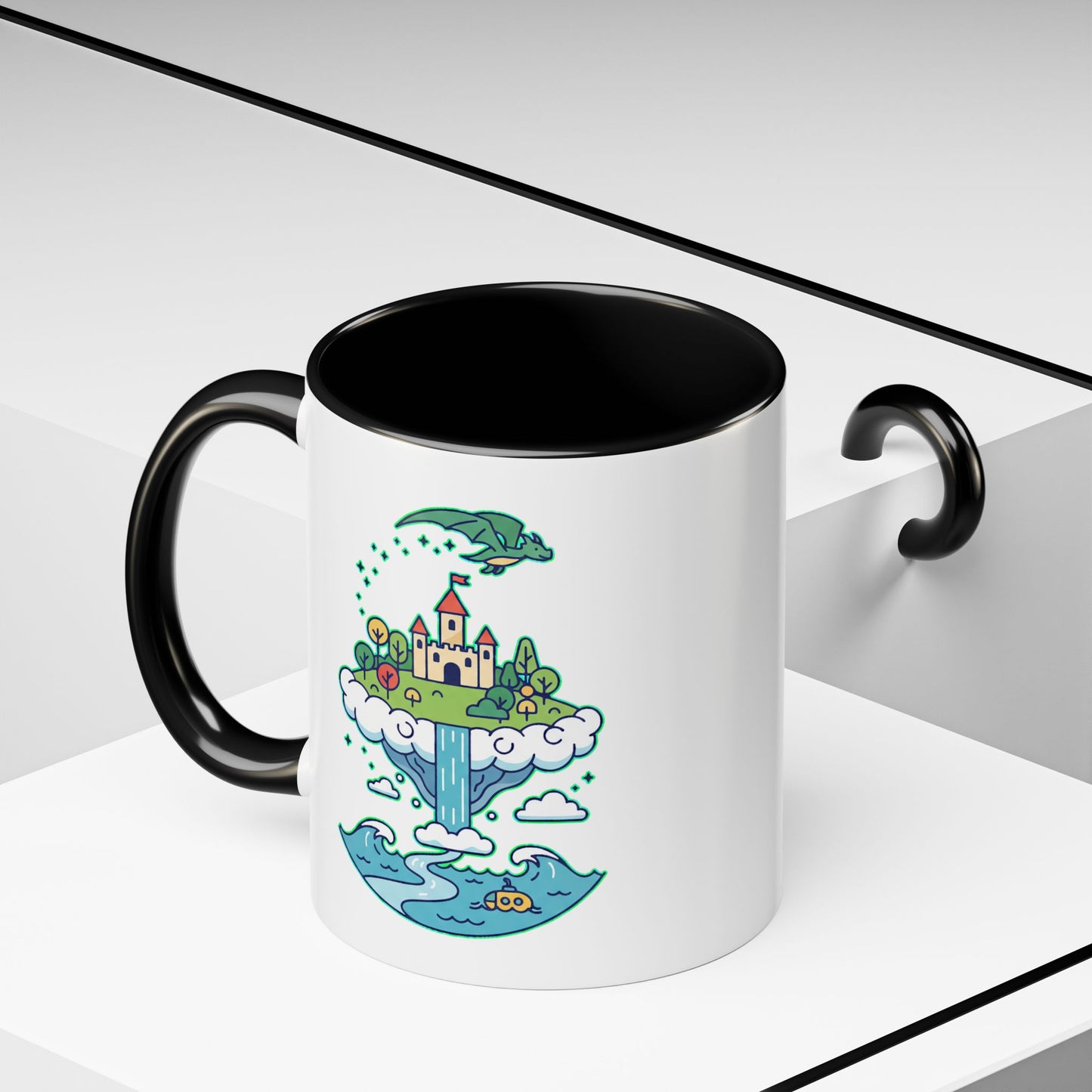 Floating Castle Dragon - Magical Fantasy Island - Color Accent Mug