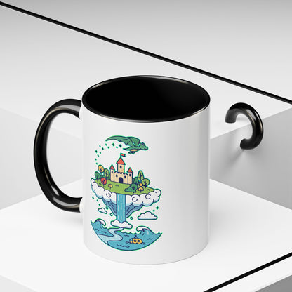 Floating Castle Dragon - Magical Fantasy Island - Color Accent Mug