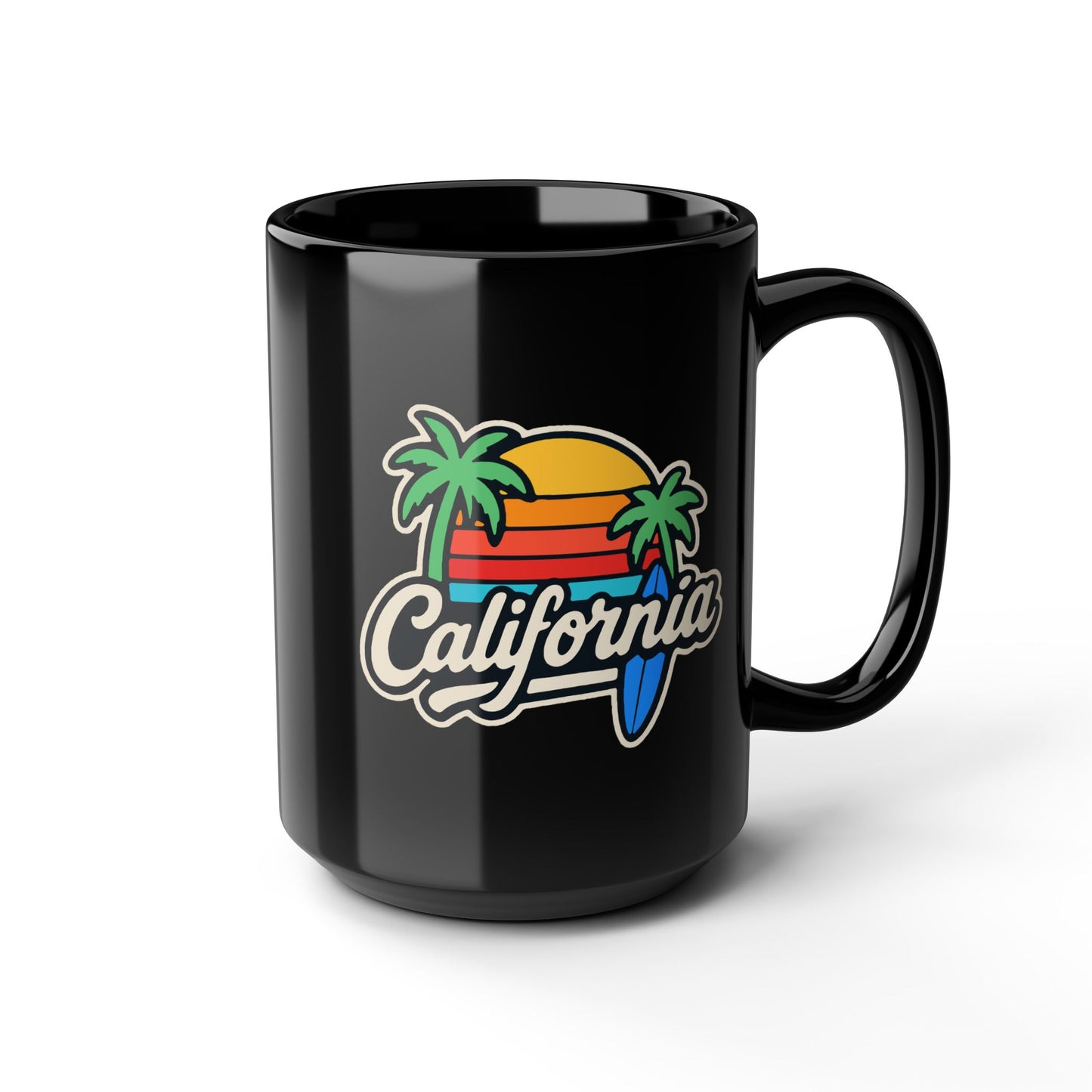 California Vibe Black Mug, Surfing Coffee Cup, Beach Lover Gift, Tropical Home Decor, Summer Drinkware, Gift for Surfers