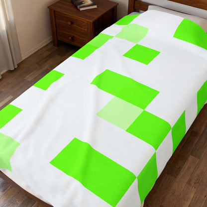 Lime Green Pixel Grid - Plush Blanket