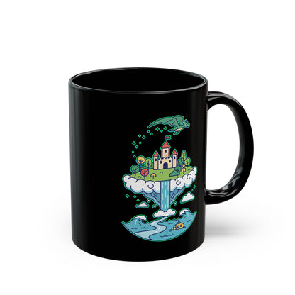 Floating Castle Dragon - Magical Fantasy Island - Black Mug