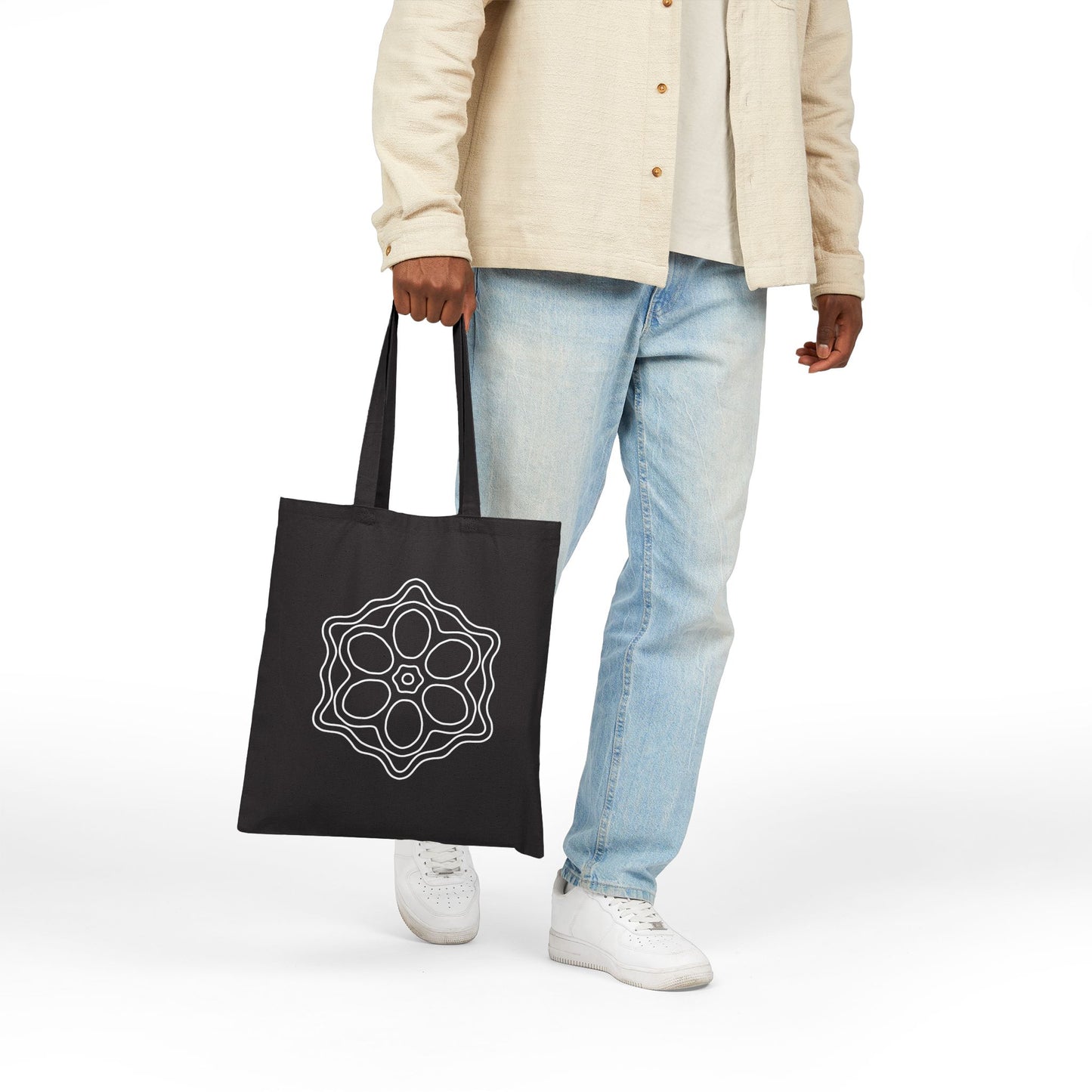 Hand-Drawn Floral Cotton Canvas Tote Bag, Eco-Friendly Shopping Bag, Reusable Grocery Tote, Gift for Garden Lovers, Sustainable Style