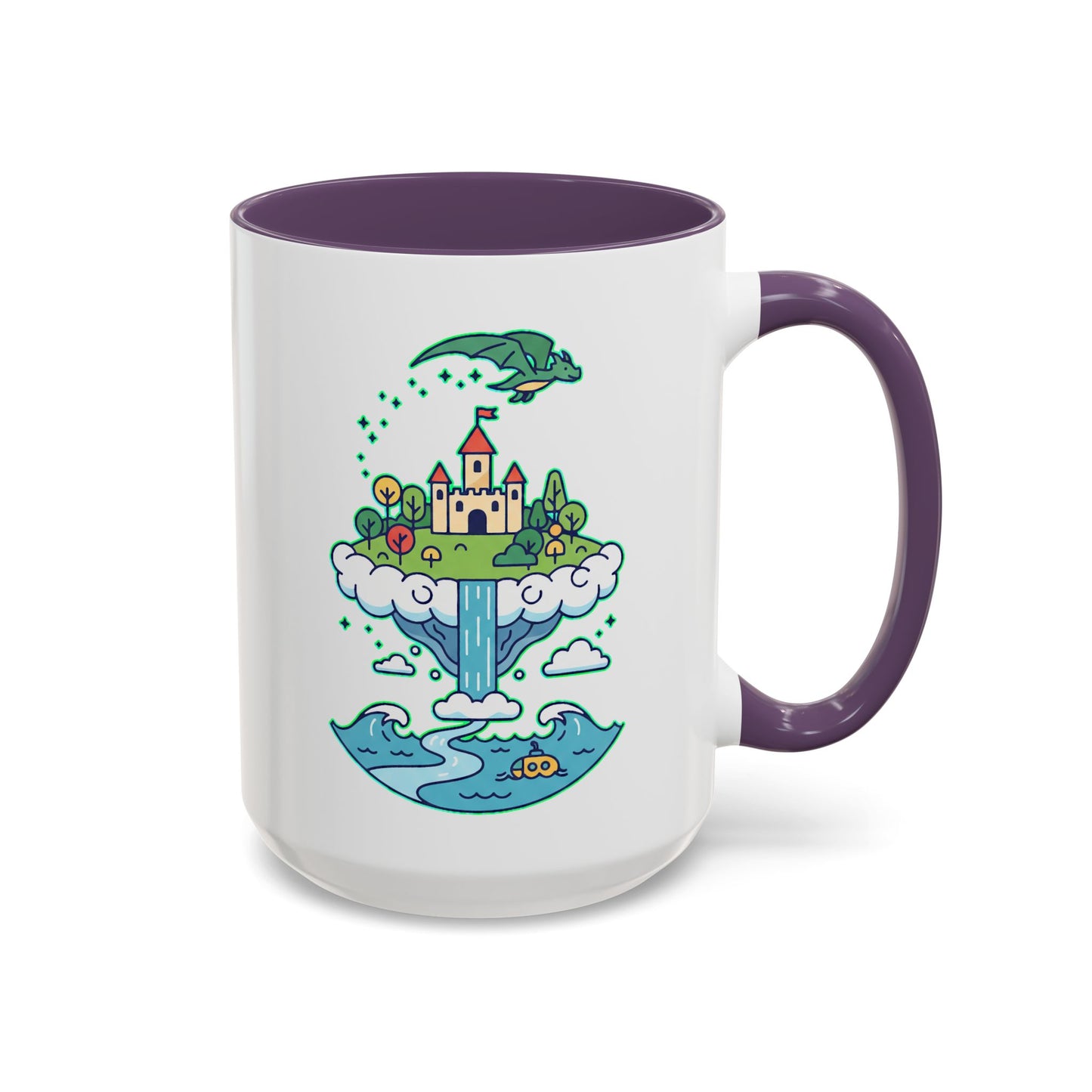 Floating Castle Dragon - Magical Fantasy Island - Color Accent Mug