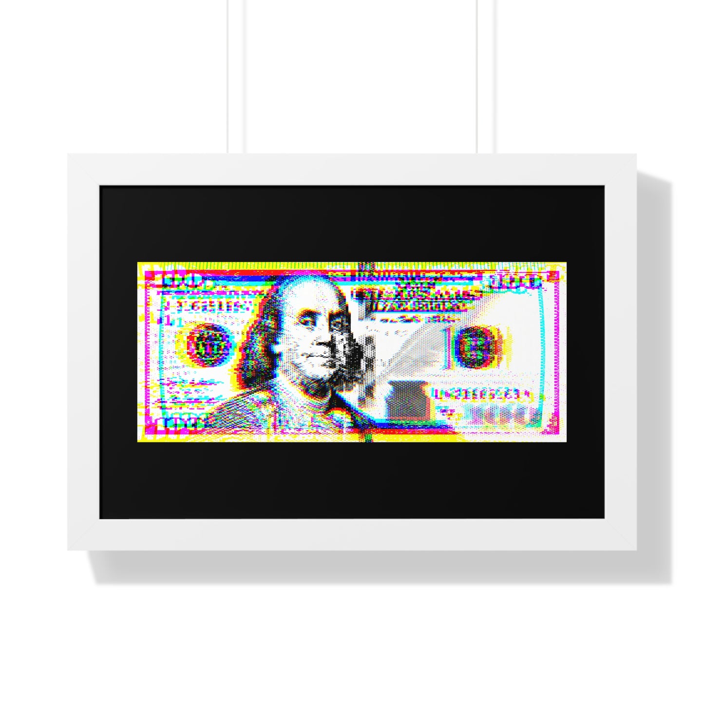 100 Dollars Bill - Neon Color Explosion - Framed Poster