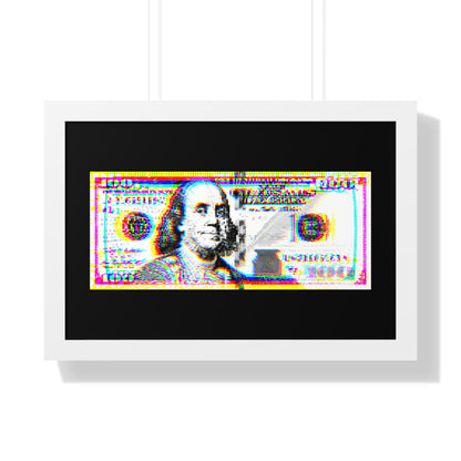 100 Dollars Bill - Neon Color Explosion - Framed Poster