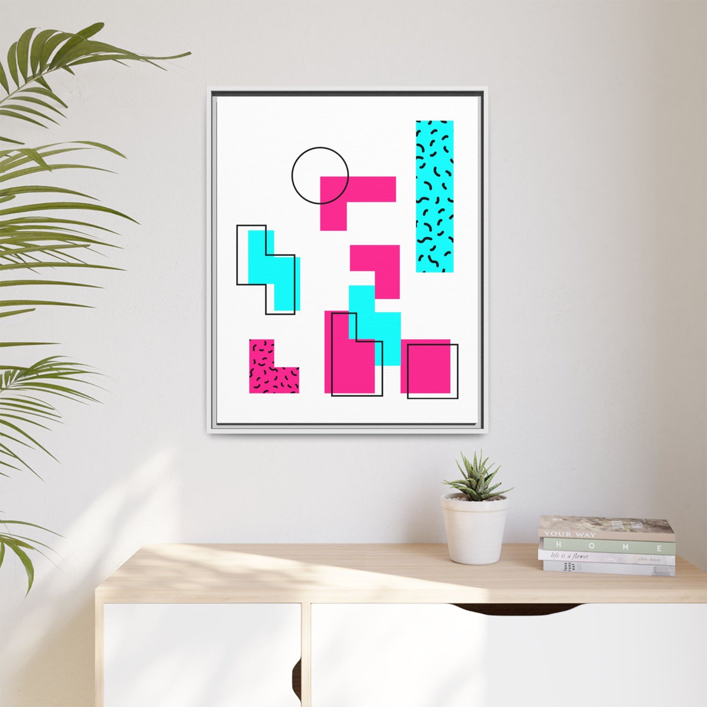 Retro Geometric Vibes - Framed Canvas