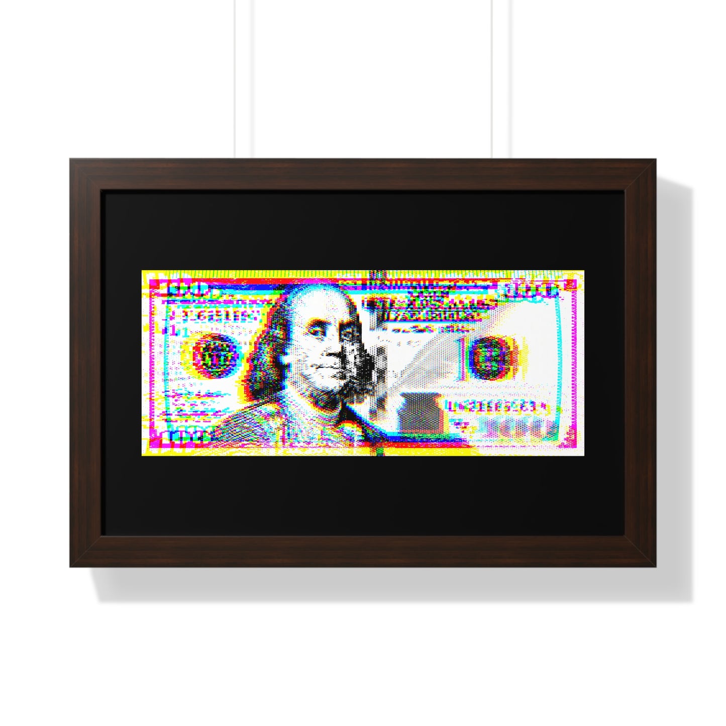 100 Dollars Bill - Neon Color Explosion - Framed Poster