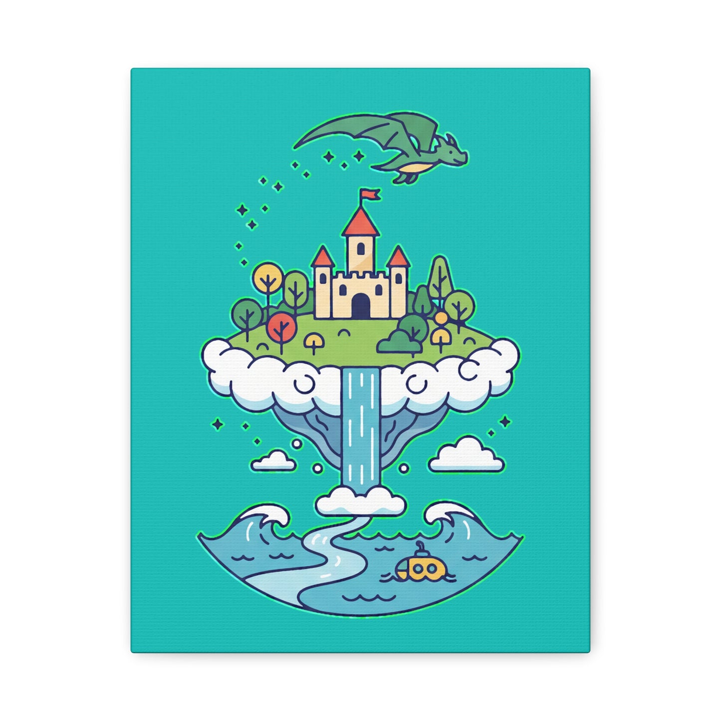 Floating Castle Dragon - Magical Fantasy Island - Canvas