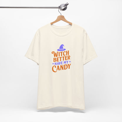 Halloween Witch Candy Tee, Funny Halloween Shirt, Unisex Halloween T-Shirt, Casual Fall Apparel, Trick or Treat Outfit