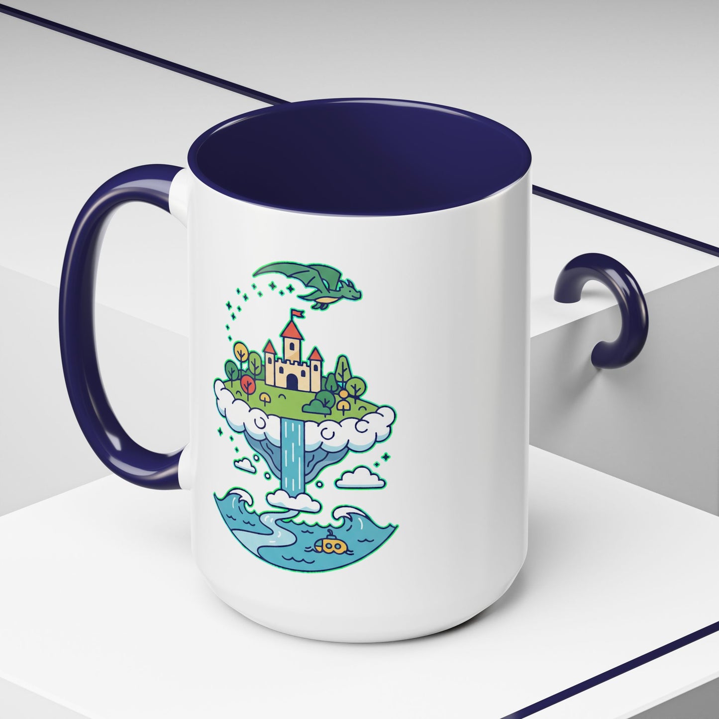 Floating Castle Dragon - Magical Fantasy Island - Color Accent Mug