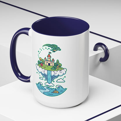 Floating Castle Dragon - Magical Fantasy Island - Color Accent Mug