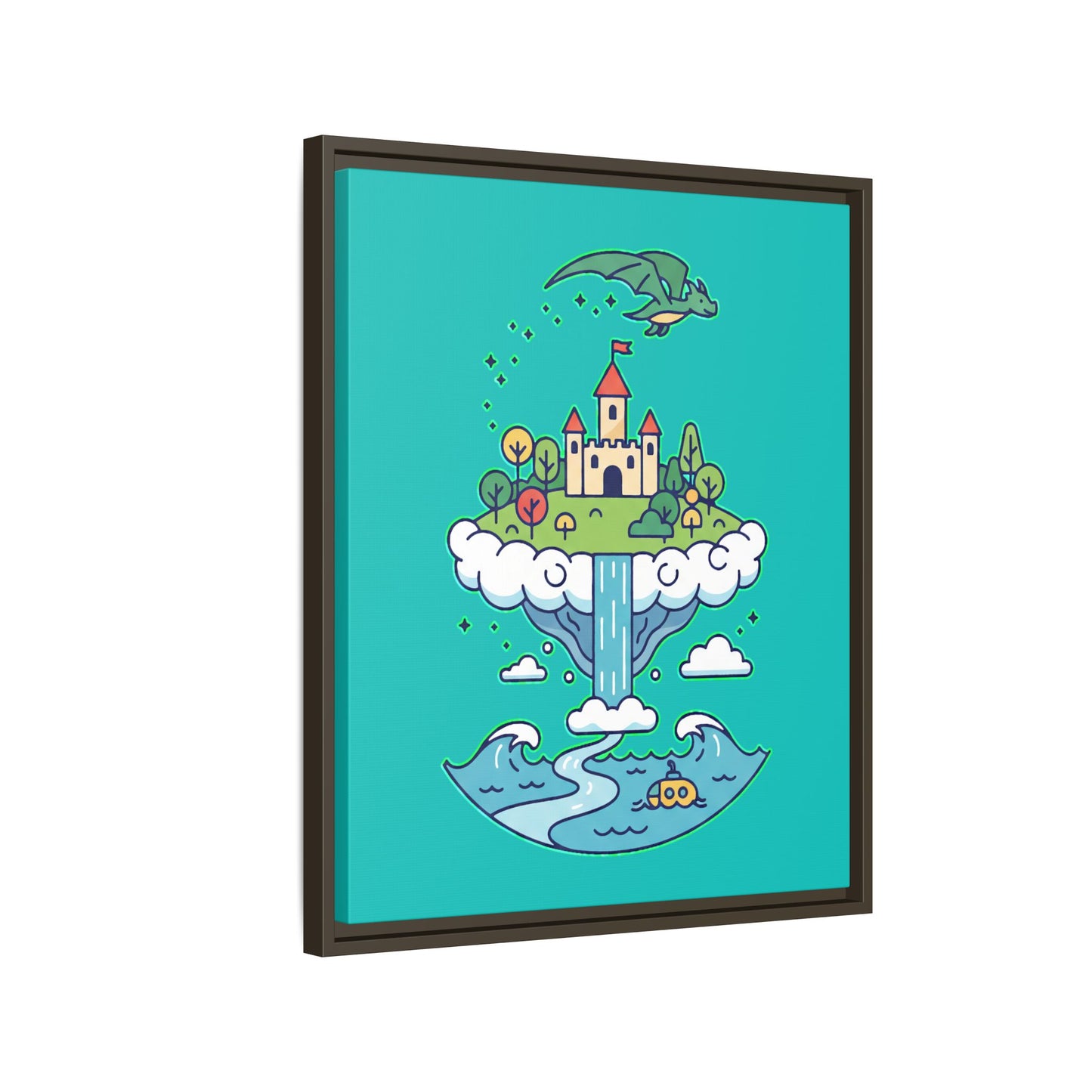 Floating Castle Dragon - Magical Fantasy Island - Framed Canvas