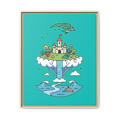 Floating Castle Dragon - Magical Fantasy Island - Framed Canvas