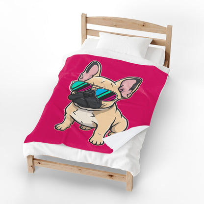 French Bulldog with Sunglasses - Plush Blanket