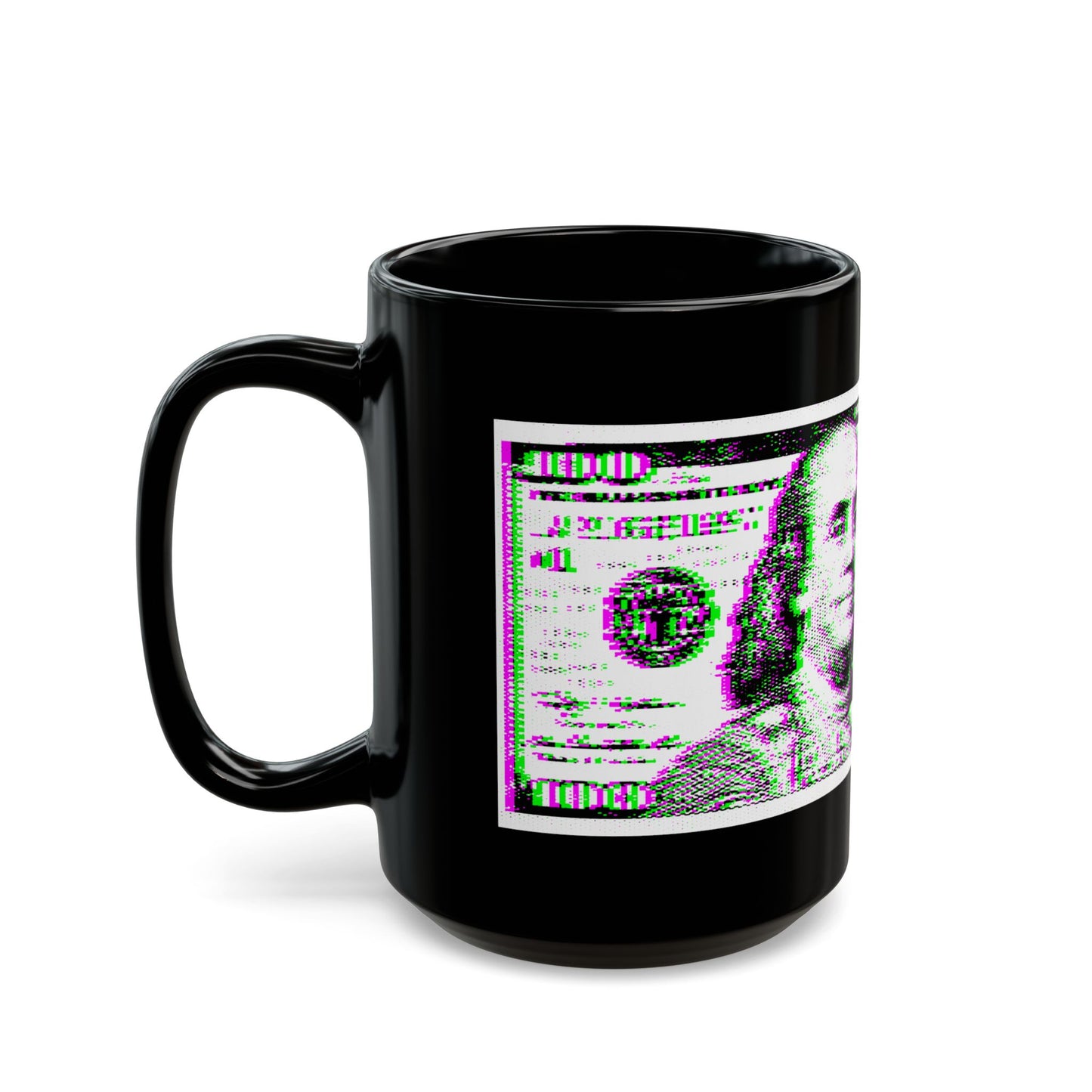 100 Dollars Bill - Green/Magenta Glitch - Black Mug