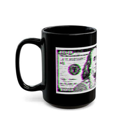 100 Dollars Bill - Green/Magenta Glitch - Black Mug
