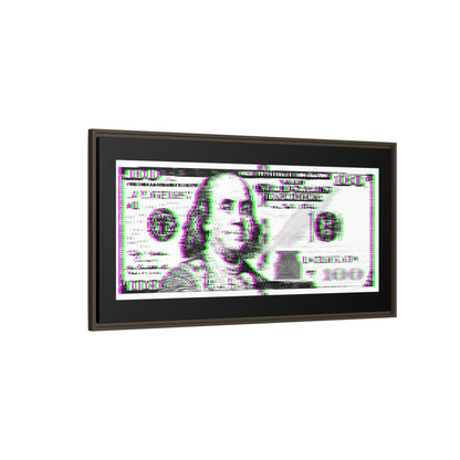 100 Dollars Bill - Green/Magenta Glitch - Framed Canvas