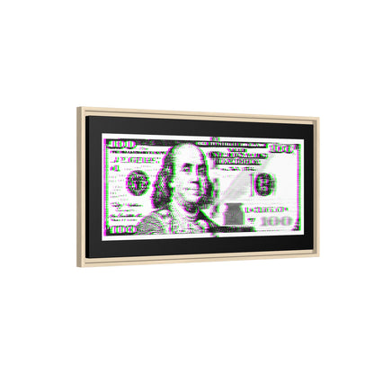 100 Dollars Bill - Green/Magenta Glitch - Framed Canvas