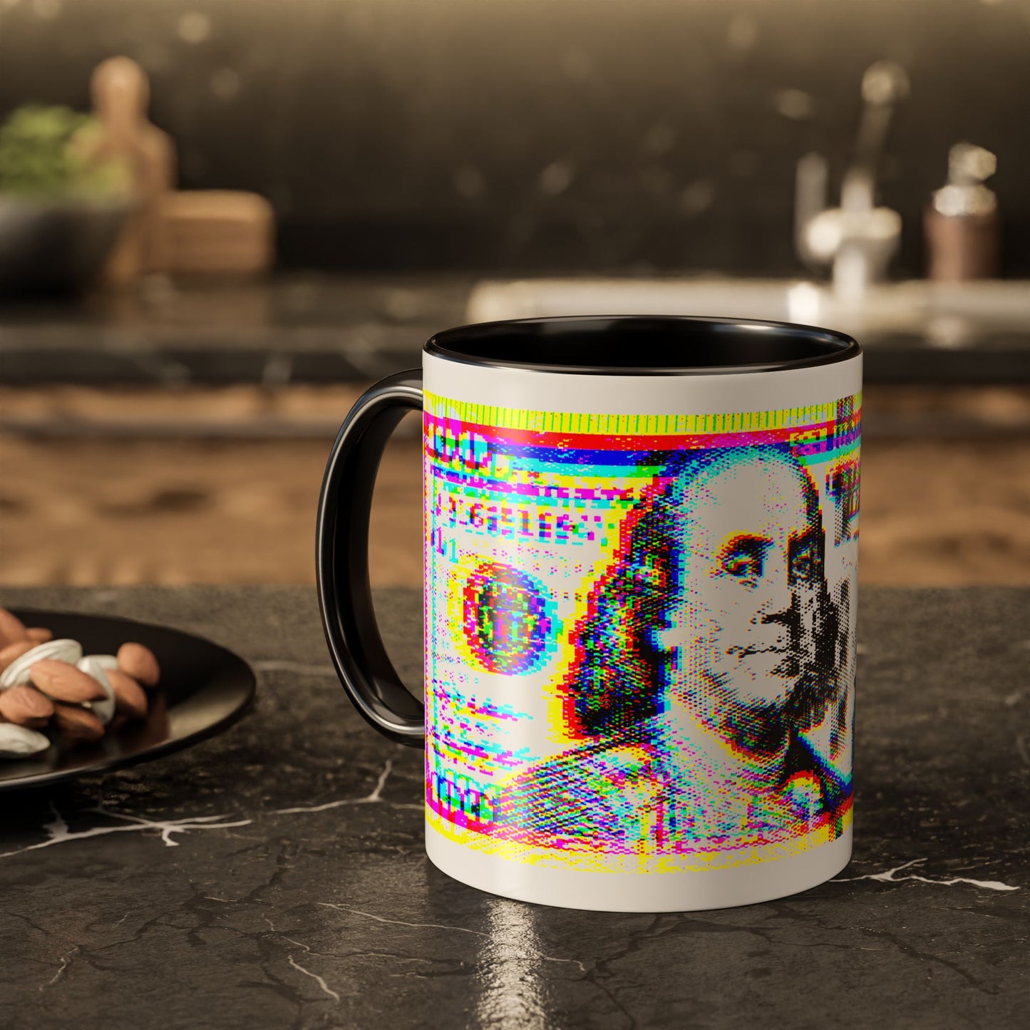 100 Dollars Bill - Neon Color Explosion - Color Accent Mug