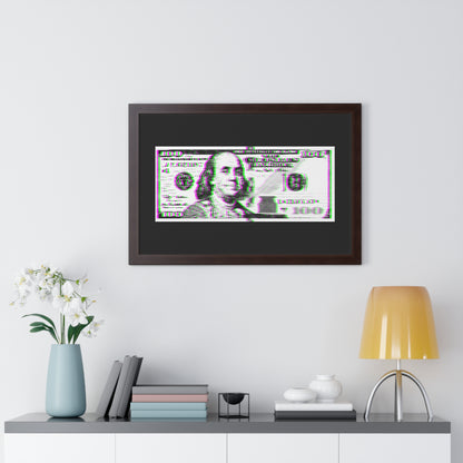 100 Dollars Bill - Green/Magenta Glitch - Framed Poster