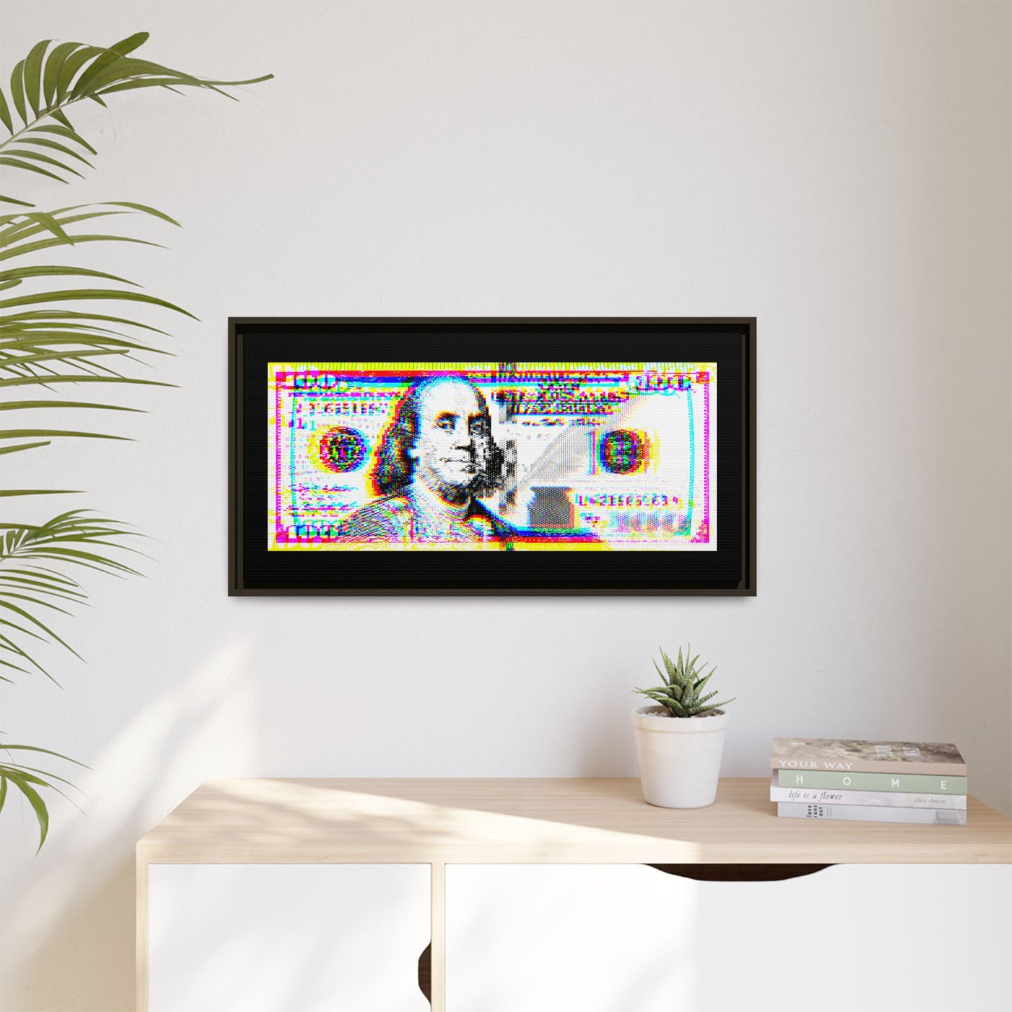 100 Dollars Bill - Neon Color Explosion - Framed Canvas