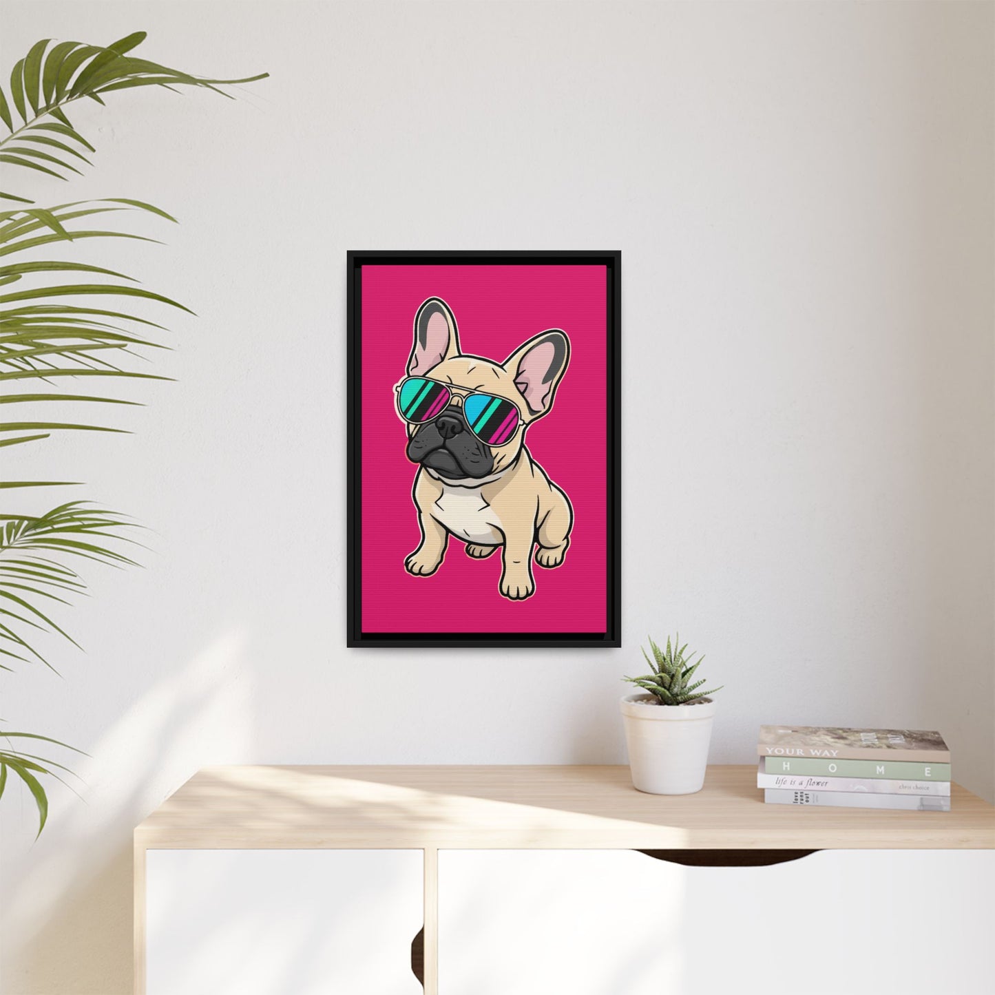 French Bulldog with Sunglasses - Framed Canvas