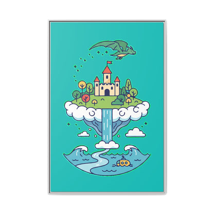 Floating Castle Dragon - Magical Fantasy Island - Framed Canvas