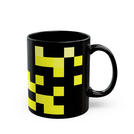 Yellow Pixel Grid - Black Mug