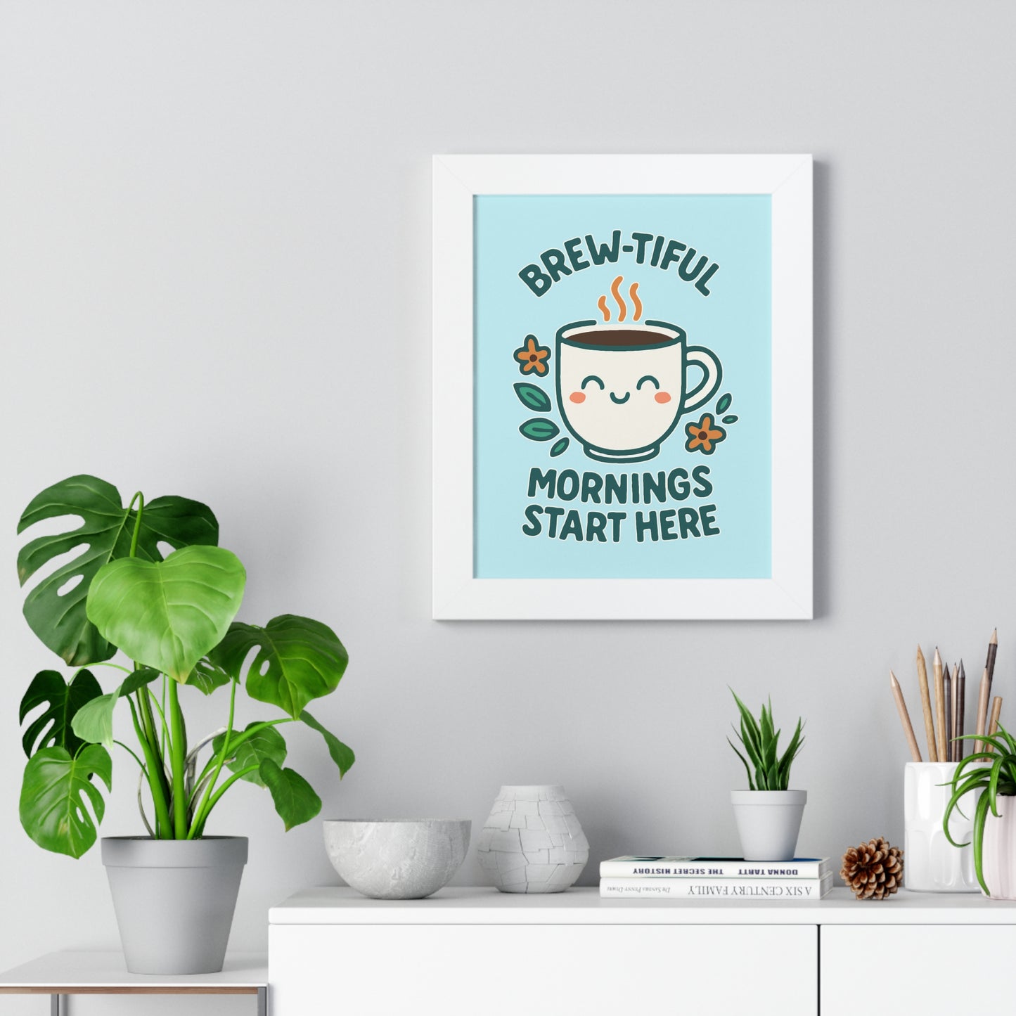 Brew-tiful Mornings Start Here - Framed Poster