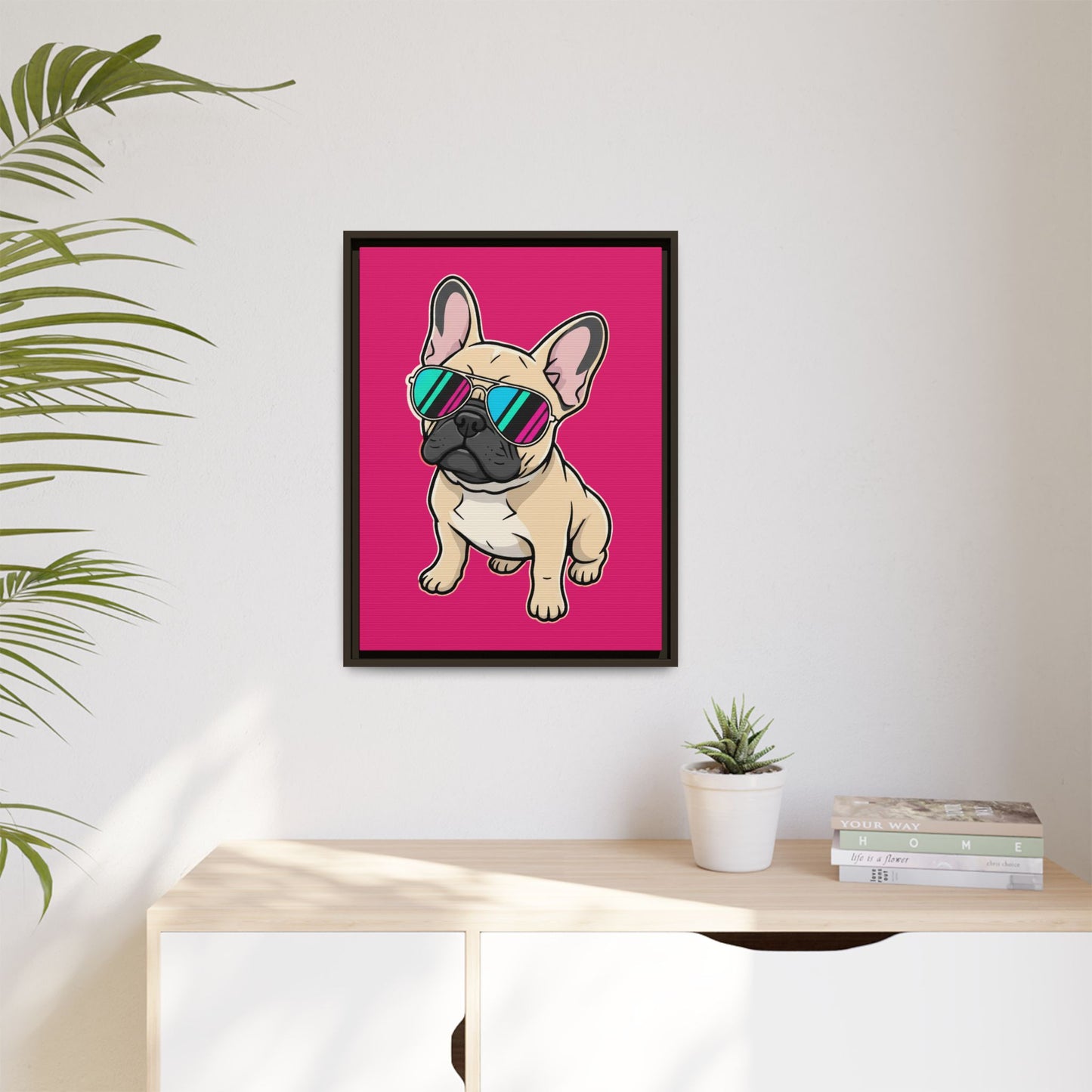 French Bulldog with Sunglasses - Framed Canvas