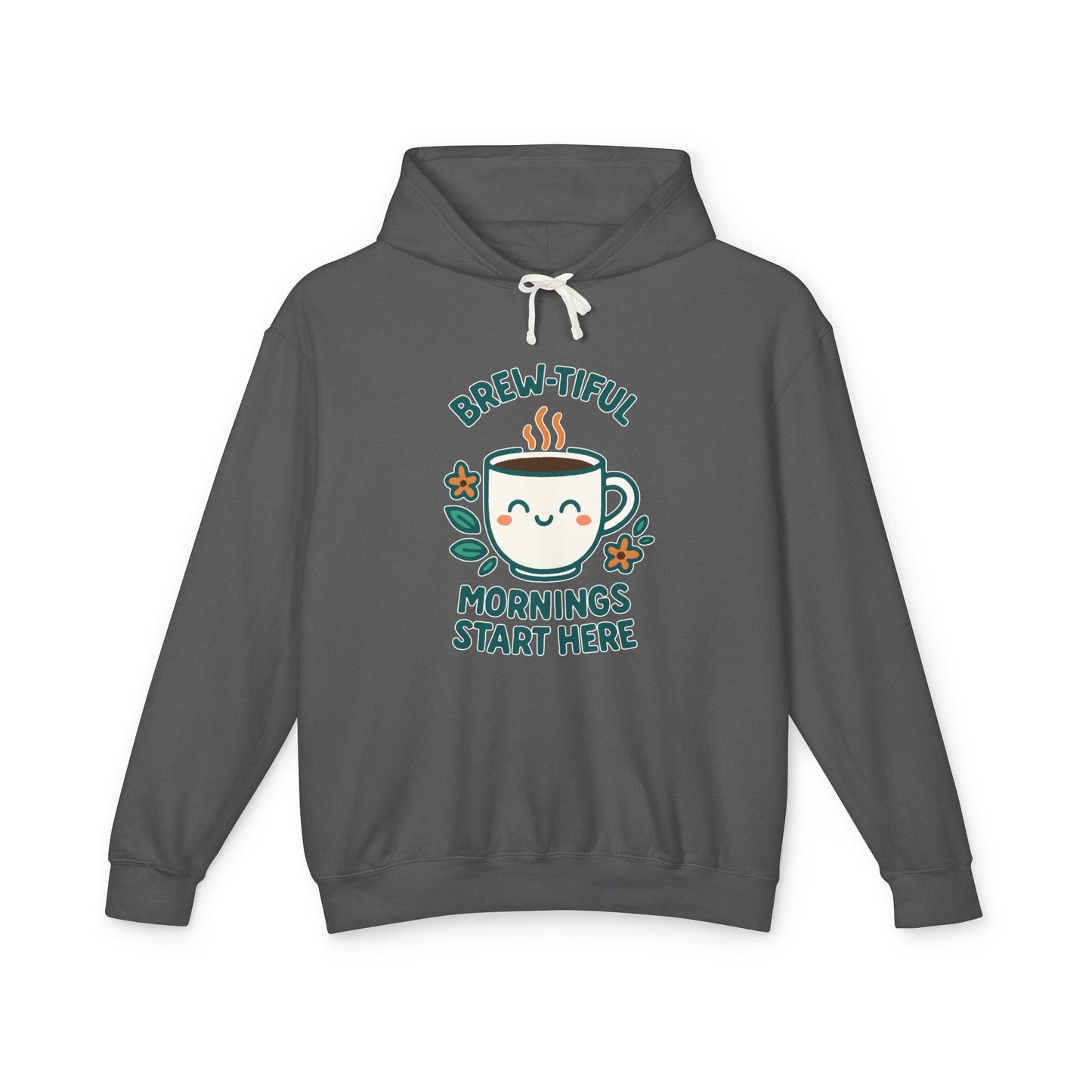 Brew-tiful Morinings Unisex Hooded Sweatshirt for Coffee Lovers, Lightweight Pullover Hoodie, Positive Apparel, Cozy Layering