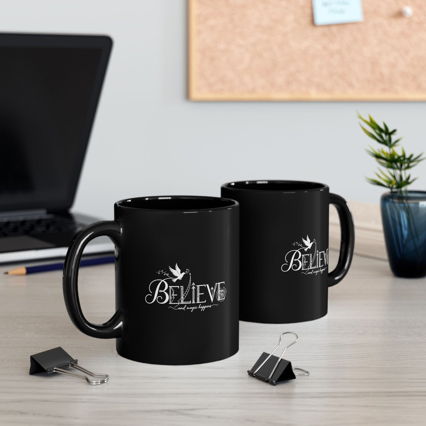 Believe and Magic Happens - Black Mug