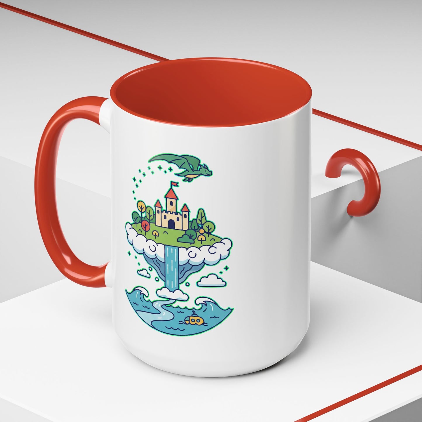 Floating Castle Dragon - Magical Fantasy Island - Color Accent Mug