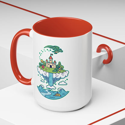 Floating Castle Dragon - Magical Fantasy Island - Color Accent Mug