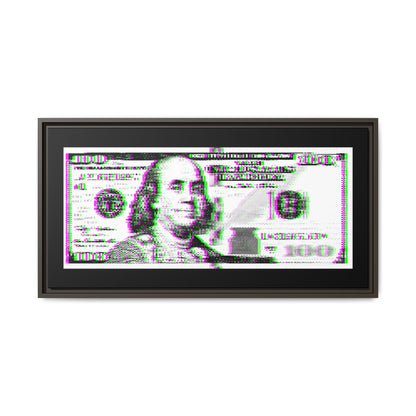 100 Dollars Bill - Green/Magenta Glitch - Framed Canvas