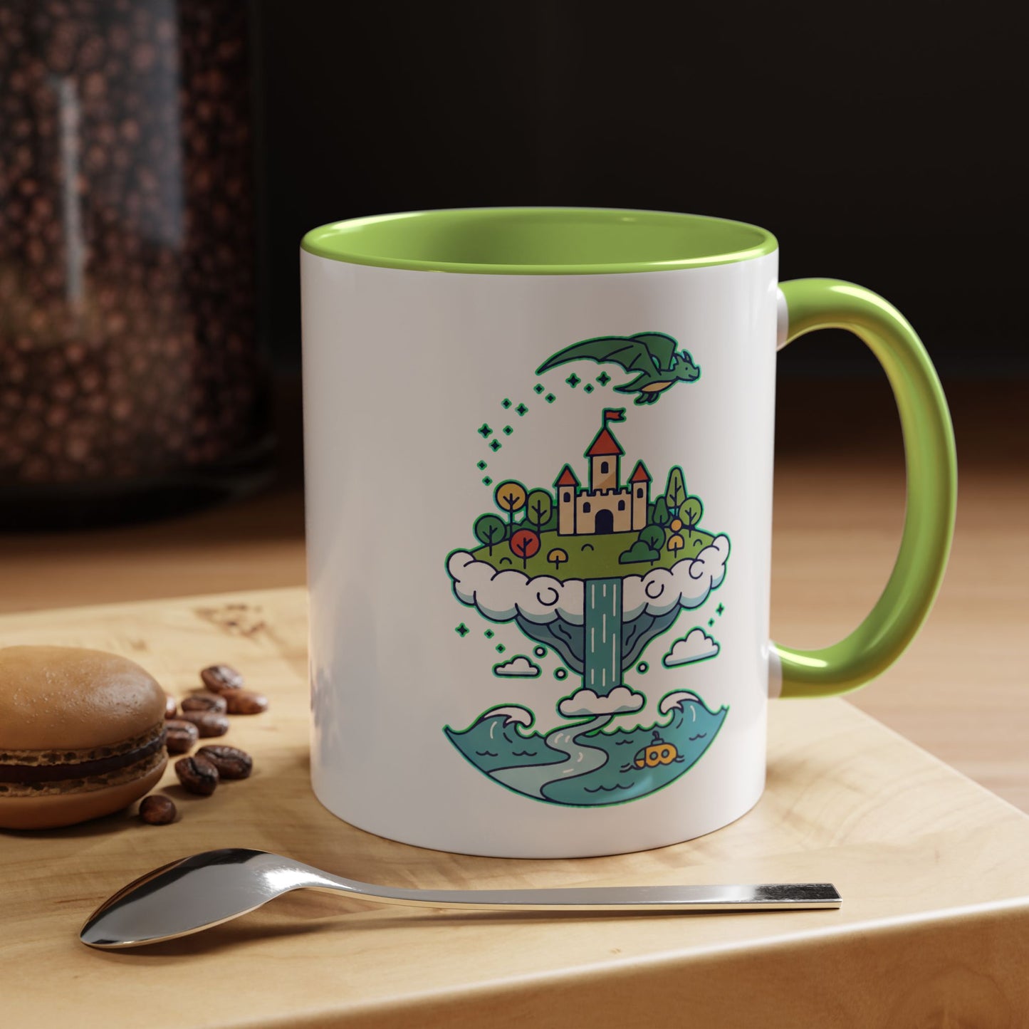 Floating Castle Dragon - Magical Fantasy Island - Color Accent Mug