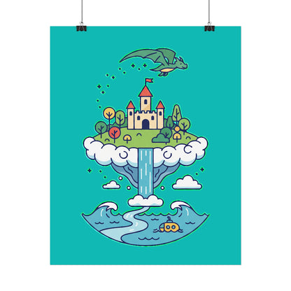 Floating Castle Dragon - Magical Fantasy Island - Poster