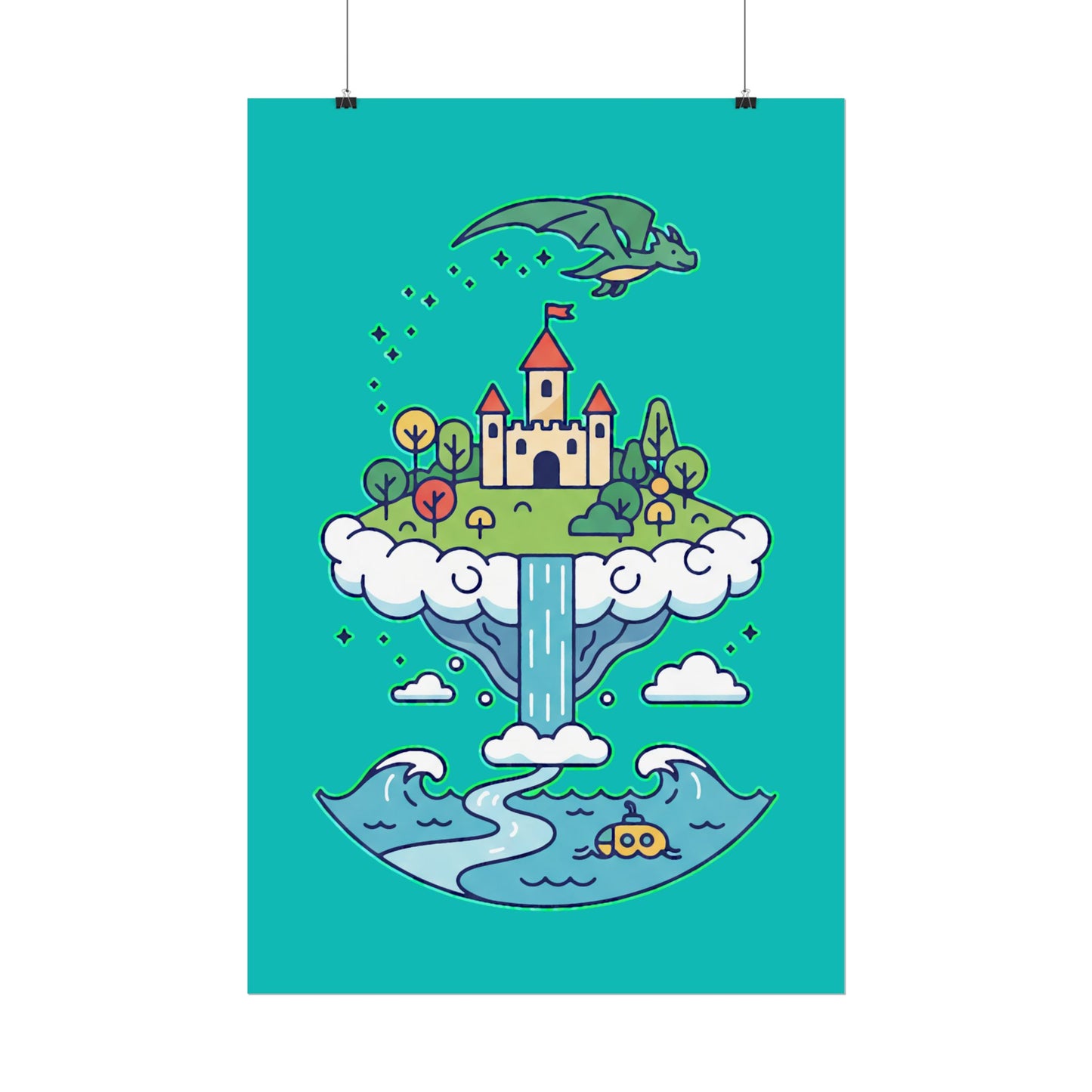 Floating Castle Dragon - Magical Fantasy Island - Poster