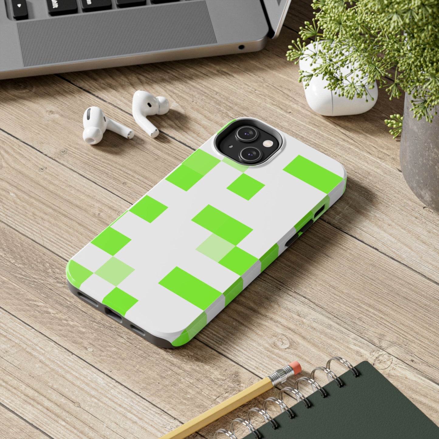 Lime Green Pixel Grid - Phone Case
