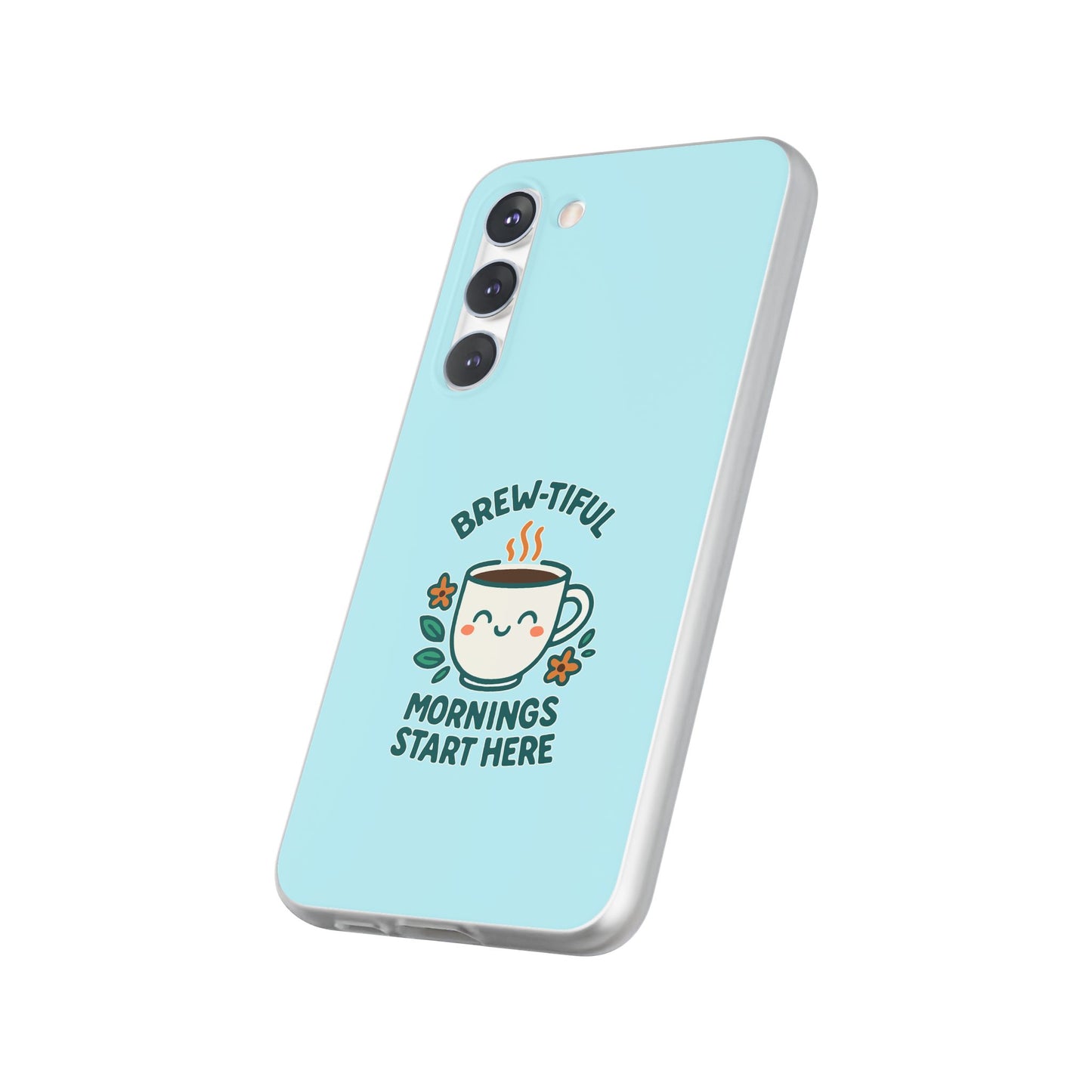 Brew-tiful Mornings Phone Case, Cute Coffee Flexi Cases, Gift for Coffee Lovers, Bright & Cheerful Phone Accessories
