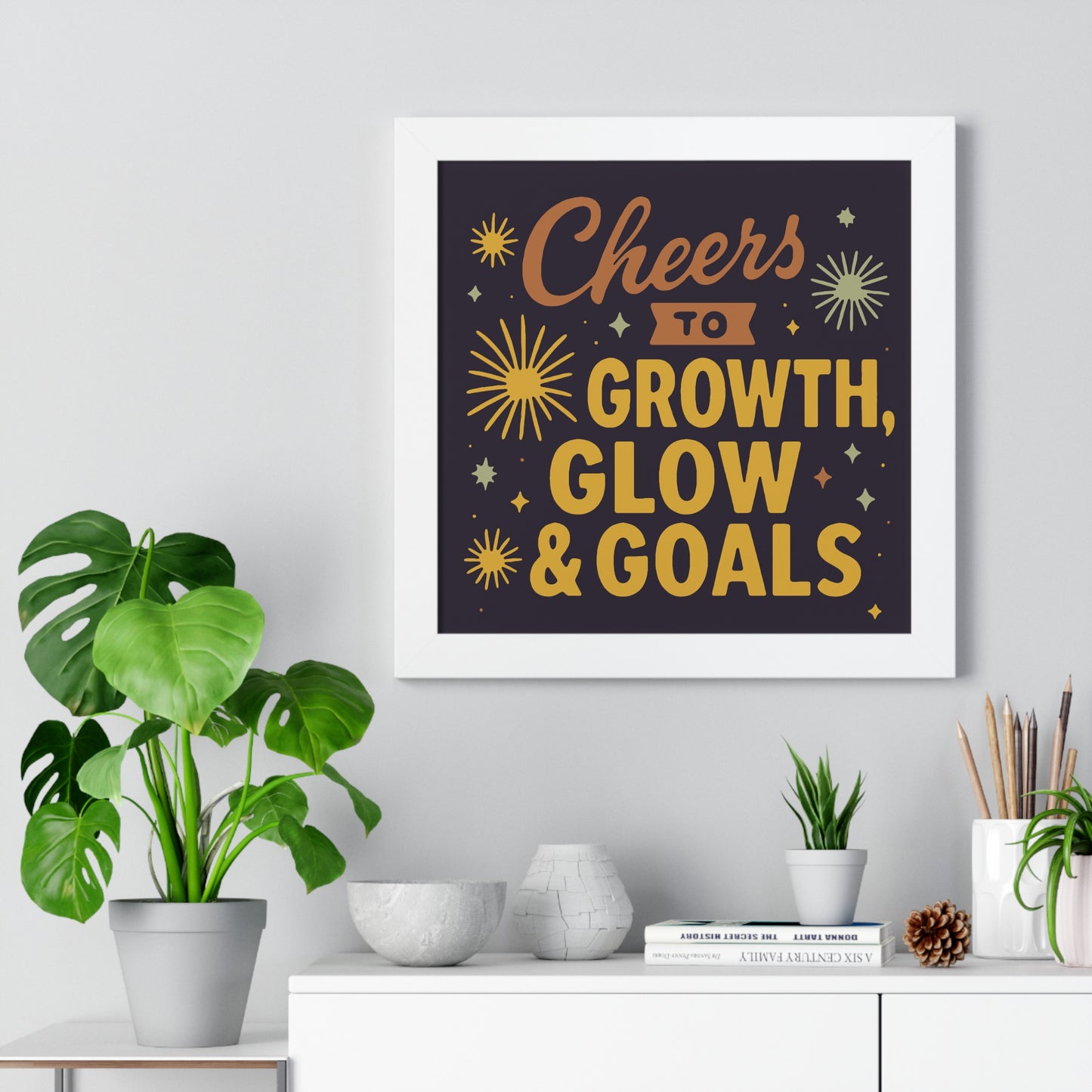 Cheers to Growth, Glow & Goals - Framed Poster