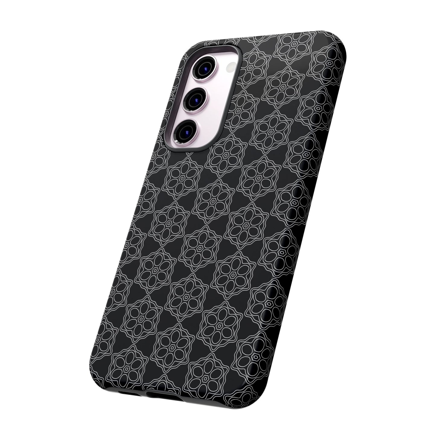 Geometric Pattern Phone Case, Dark Floral Case for Tough Protection, Stylish Smartphone Accessory, Gift for Tech Lovers, Trendy Mobile Cover