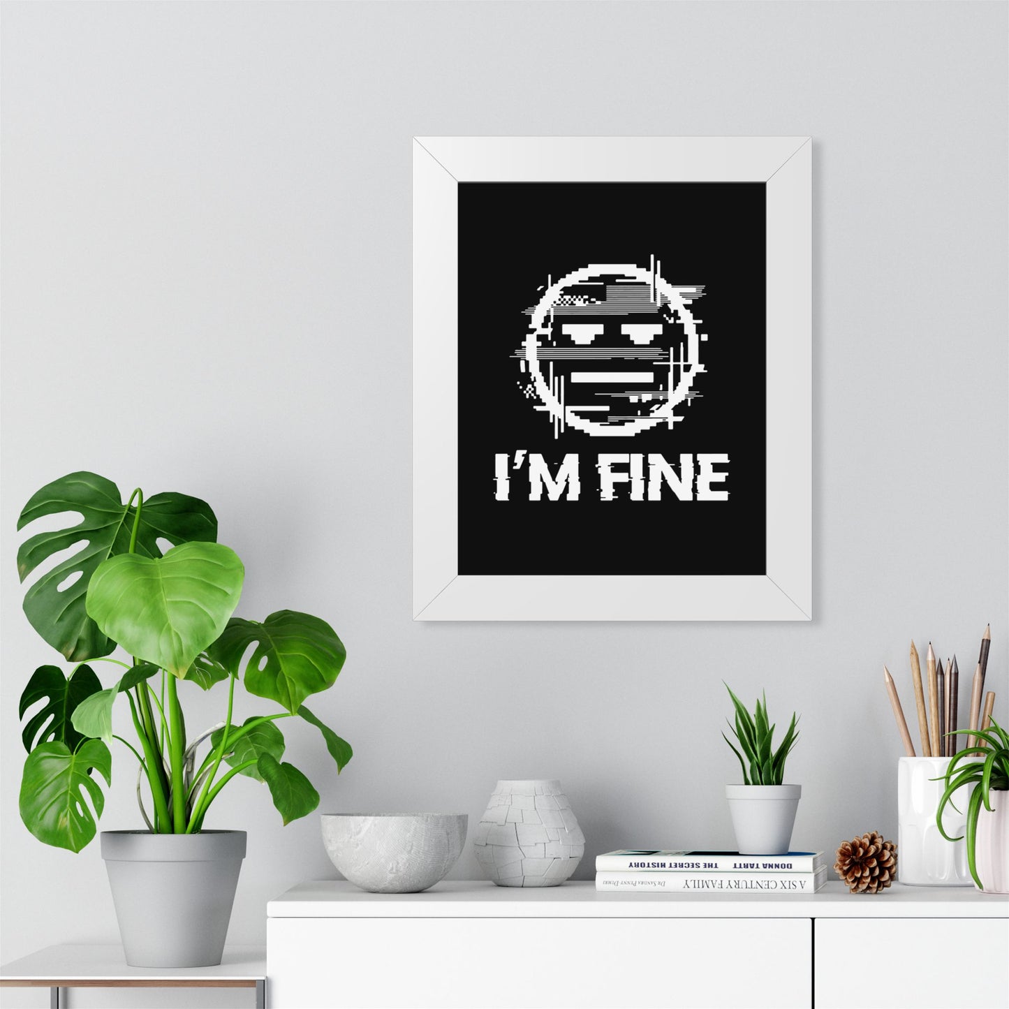 I’m Fine Glitched Smiley - Framed Poster